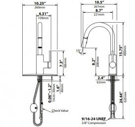 Змішувач для кухні Kraus Oletto з висувною лійкою латунь золото KPF-2620BB