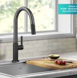 Змішувач для кухні Kraus Oletto з висувною лійкою чорна сталь/матовий чорний KPF-2820MBSFSB
