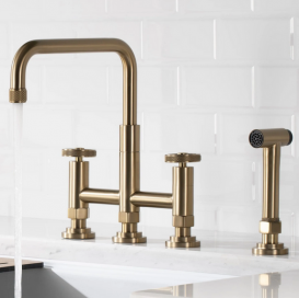 Змішувач для кухні Kraus Urbix з боковою висувною лійкою матове золото KPF-3125BG