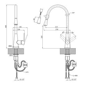 Смеситель для кухни Kroner KRM 11-013F с выдвижным изливом хром CV027263