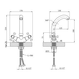 Смеситель для кухни Kroner KRM Rhein-C031 двухвентильный хром CV016434