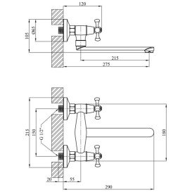 Змішувач для кухні Kroner KRM Rhein-C040 настінний двовентильний хром CV014916