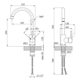 Змішувач для кухні Kroner KRP Edelstahl Klassisch-ESG035 одноважільний нікель CV023000