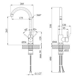 Змішувач для кухні Kroner KRP Edelstahl Klassisch-SCH035PVD одноважільний чорний PVD CV024351