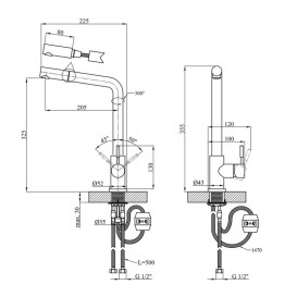 Змішувач для кухні Kroner KRP Edelstahl Klassisch-PVD03918V з висувним виливом графіт CV032285