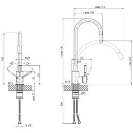 Змішувач для кухні Kroner KRP Edelstahl Klassisch-PVD035BLK з гнучким виливом нержавіюча сталь/чорний CV032635