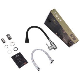 Смеситель для кухни Kroner KRP Edelstahl Klassisch-ESG031BLK с гибким изливом нержавеющая сталь/черный CV035371