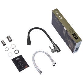 Змішувач для кухні Kroner KRP Edelstahl Klassisch-PVD031BLK із гнучким виливом графіт/чорний CV035373