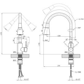 Змішувач для кухні Kroner KRP Edelstahl Klassisch-PVD031BLK із гнучким виливом графіт/чорний CV035373