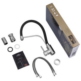 Змішувач для кухні Kroner KRP Edelstahl Klassisch-ESG03593BLK з гнучким виливом нержавіюча сталь/чорний CV035453