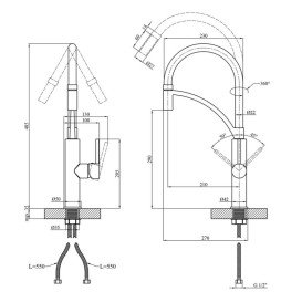 Змішувач для кухні Kroner KRP Ersel-C03900BLK з гнучким виливом хром/чорний CV033801