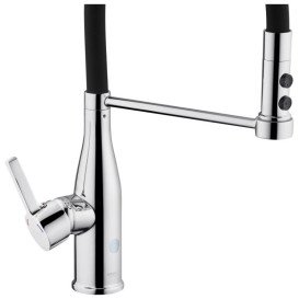 Смеситель для кухни Kroner KRP Ersel-C03111BLK с гибким изливом хром/черный CV033804