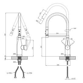 Змішувач для кухні Kroner KRP Ersel-SCH03112BLK із гнучким виливом чорний CV035578