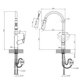 Смеситель для кухни Kroner KRP Graz-GRP030-T с выдвижным изливом графит CV031336