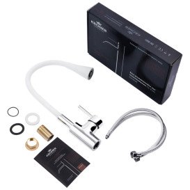 Смеситель для кухни Kroner KRP Kuche-C031WHI с гибким изливом хром/белый CV024335