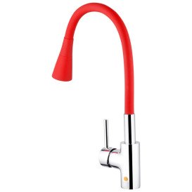 Смеситель для кухни Kroner KRP Kuche-C031RED с гибким изливом хром/красный CV024337