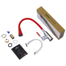 Смеситель для кухни Kroner KRP Kuche-C132RED с гибким изливом хром/красный CV033129