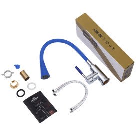 Смеситель для кухни Kroner KRP Kuche-C132BLE с гибким изливом хром/синий CV033131