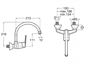 Смеситель для кухни настенный Roca Victoria-N однорычажный латунь хром A5A7625C00