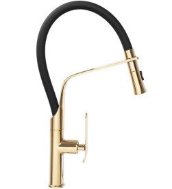 Смеситель для кухни Rea Castor однорычажный с выдвижной лейкой черный/золото REA-B6936