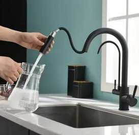 Смеситель для кухни Rea Eco Fresh под фильтр с выдвижной лейкой черный REA-B7564