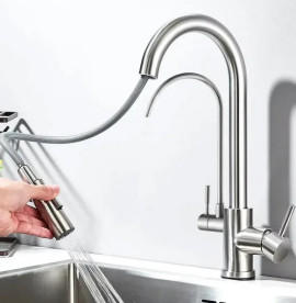 Змішувач для кухні Rea Eco Fresh під фільтр із висувною лійкою нікель REA-B7563