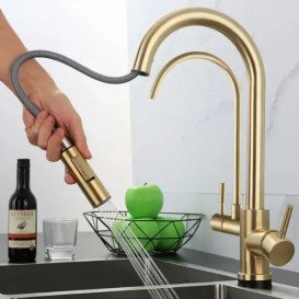 Змішувач для кухні Rea Eco Fresh під фільтр із висувною лійкою матове золото REA-B7596