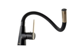 Змішувач для кухні Rea Icon одноважільний з висувною лійкою чорний/золото REA-B5682