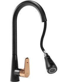 Смеситель для кухни Rea Mild однорычажный с выдвижной лейкой черный/розовое золото REA-B4801
