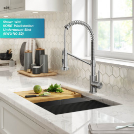 Змішувач для кухні з підключенням до фільтра Kraus Bolden з висувною лійкою матовий хром KFF-1610SFS