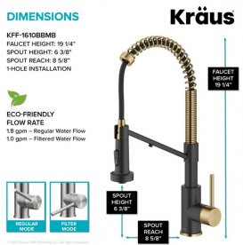 Змішувач для кухні з підключенням до фільтра Kraus Bolden з висувною лійкою матова латунь/матовий чорний KFF-1610BBMB
