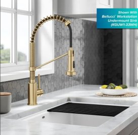 Смеситель для кухни с подключением к фильтру Kraus Bolden с выдвижной лейкой матовая латунь KPF-1610BB