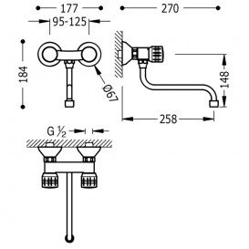 Змішувач для кухні Tres Ese-23 двовентильний настінний хром 123210