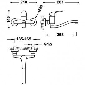 Змішувач для кухні Tres Kitchen настінний одноважільний хром 21632030