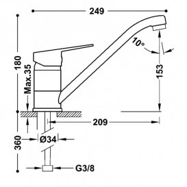 Змішувач для кухні Tres Kitchen одноважільний хром 21533301