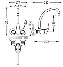 Смеситель для кухни Tres Monotres 2000 однорычажный настенный хром 172218