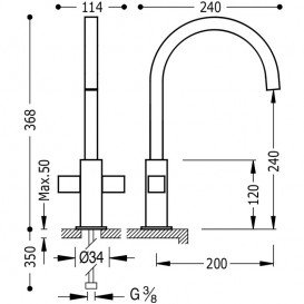 Смеситель для кухни Tres Top-Tres двухвентильный с изливом 22х22 мм хром 108497