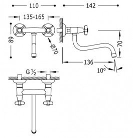 Змішувач для кухні Tres Tres-Сlasic color двухвентильний настінний золото 24231001OR
