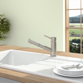 Змішувач для кухні Villeroy & Boch Como Shower Window з висувною лійкою суцільна нержавіюча сталь 925800LC