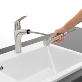 Змішувач для кухні Villeroy & Boch Junis Sky Shower з висувною лійкою суцільна нержавіюча сталь 928200LC