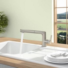 Смеситель для кухни Villeroy & Boch Sorano Shower с выдвижной лейкой сплошная нержавеющая сталь 926800LC