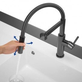 Змішувач для кухні Villeroy & Boch Steel Expert 2.0 з висувною лійкою антрацит 92800005