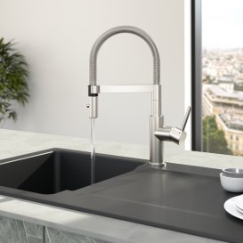 Змішувач для кухні Villeroy & Boch Steel Expert Compact з висувною лійкою суцільна нержавіюча сталь 927300LC