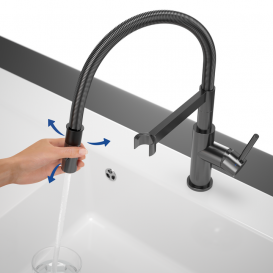 Змішувач для кухні Villeroy & Boch Steel Expert Compact з висувною лійкою антрацит 92730005