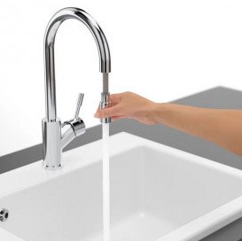 Смеситель для кухни Villeroy & Boch Umbrella Flex с выдвижной лейкой нержавеющая сталь полированная 925400LE