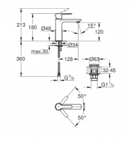 Змішувач для раковини одноважеля з донним клапаном Grohe колекція Lineare хром 23106001