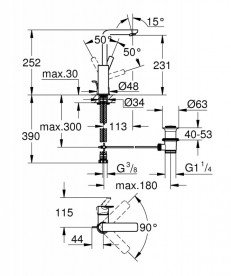 Змішувач для раковини одноважеля з донним клапаном Grohe колекція Lineare хром 23296001