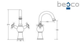 Смеситель для раковины Besco Retro II двухвентильный хром BU-RII-CH