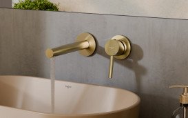 Смеситель для раковины Besco Zea настенный однорычажный матовое золото BU-ZS-ZS