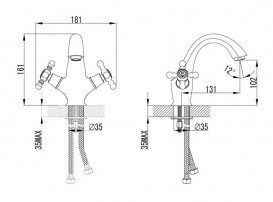 Змішувач для раковини Devit Retro двохвентильний латунь бронза 43611127B
